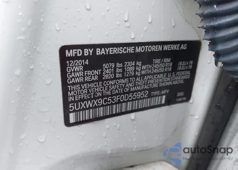 2015 BMW X3 xDrive28I из США, поврежденный, VIN 5UXWX9C53F0D55952